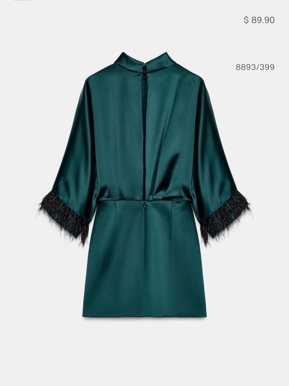 Zara Satin Mini Dress in Deep Teal with Feather Trim - Picture 10 of 12